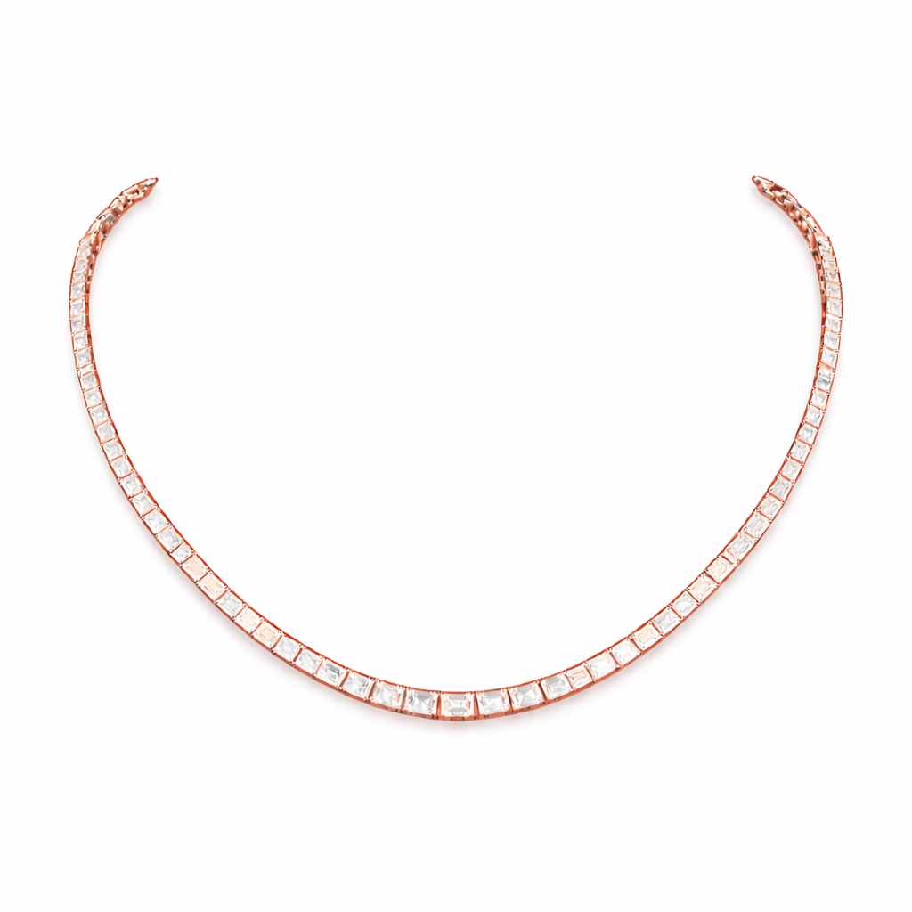VERIDIAN | 13.41 Ct Emerald Diamond Riviera Necklace in 14K Rose Gold