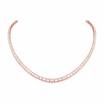 VERIDIAN | 13.41 Ct Emerald Diamond Riviera Necklace in 14K Rose Gold