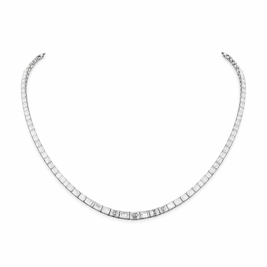 VERIDIAN | 13.41 Ct Emerald Diamond Riviera Necklace in 14K White Gold