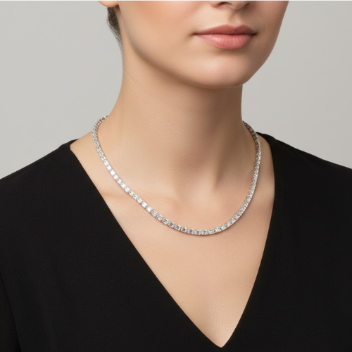 VERIDIAN | 13.41 Ct Emerald Diamond Riviera Necklace in 14K White Gold