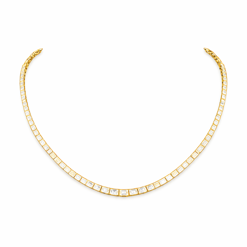 VERIDIAN | 13.41 Ct Emerald Diamond Riviera Necklace in 14K Yellow Gold
