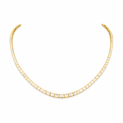VERIDIAN | 13.41 Ct Emerald Diamond Riviera Necklace in 14K Yellow Gold