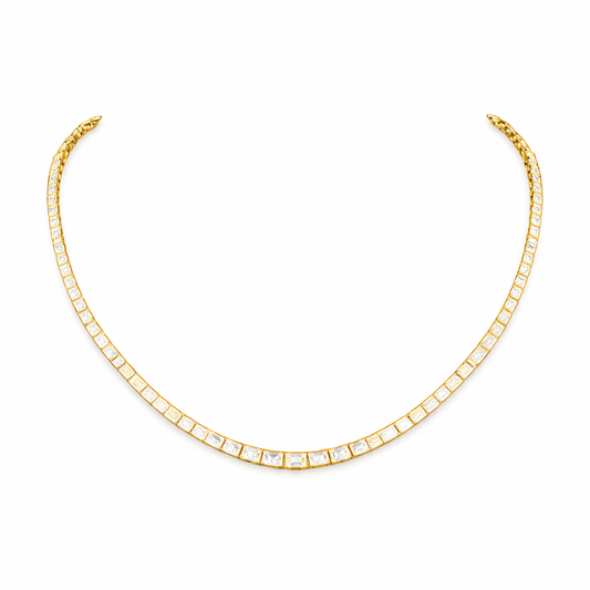 VERIDIAN | 13.41 Ct Emerald Diamond Riviera Necklace in 14K Yellow Gold