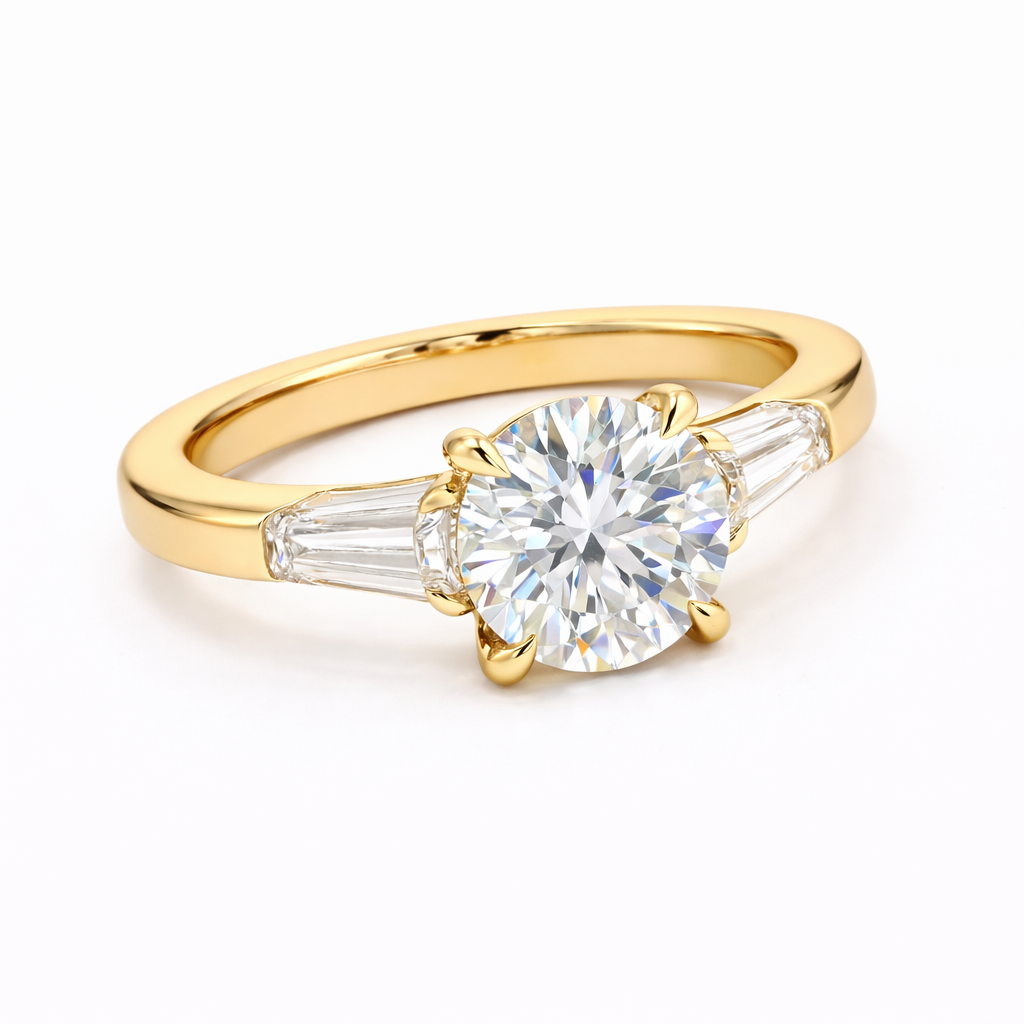 victoria | 2.6 ct round diamond 3-stone ring in 14k yellow gold - lab grown diamond