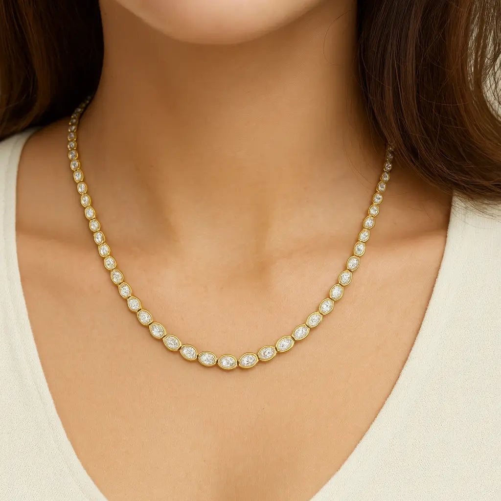vienne oval diamond necklace 18.28 cts in 14k yellow gold