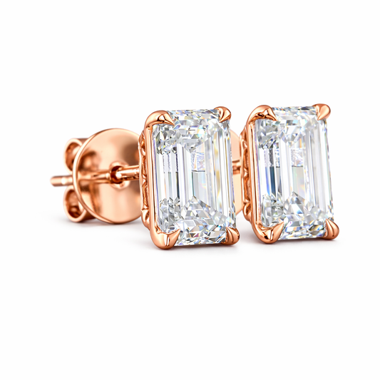 VIRIELLE | 2.09 Ct  Emerald Martini Diamond Stud Earrings in 14K Rose Gold