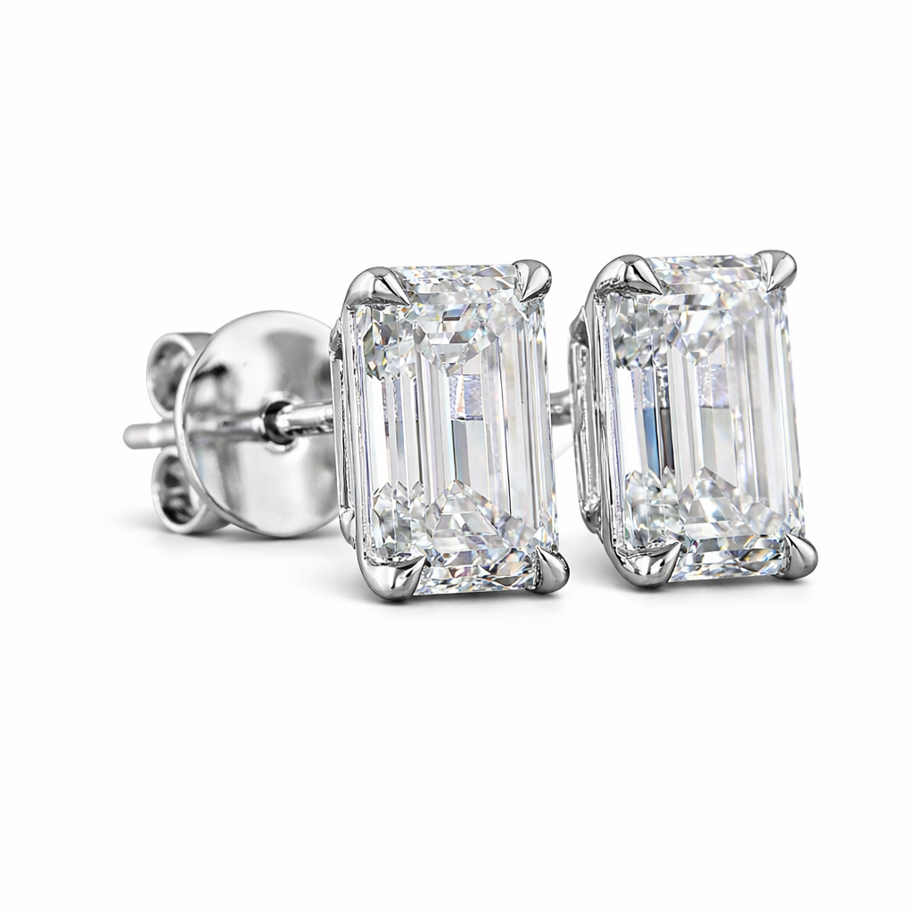 virielle | 2.09 ct  emerald martini diamond stud earrings in 14k white gold