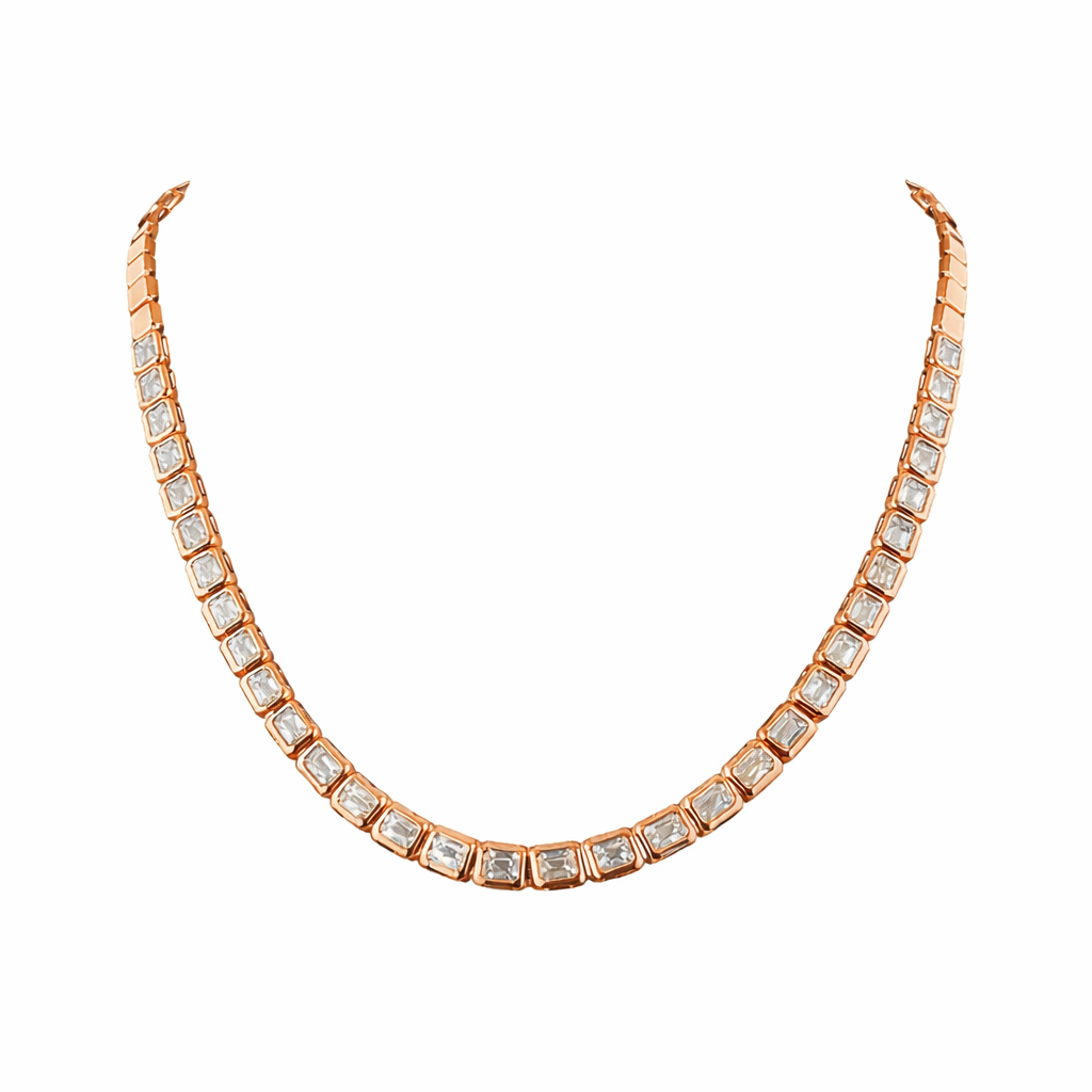 WINDSOR  | 9.85 Ct Emerald Diamond Tennis Necklace in 14K Rose Gold