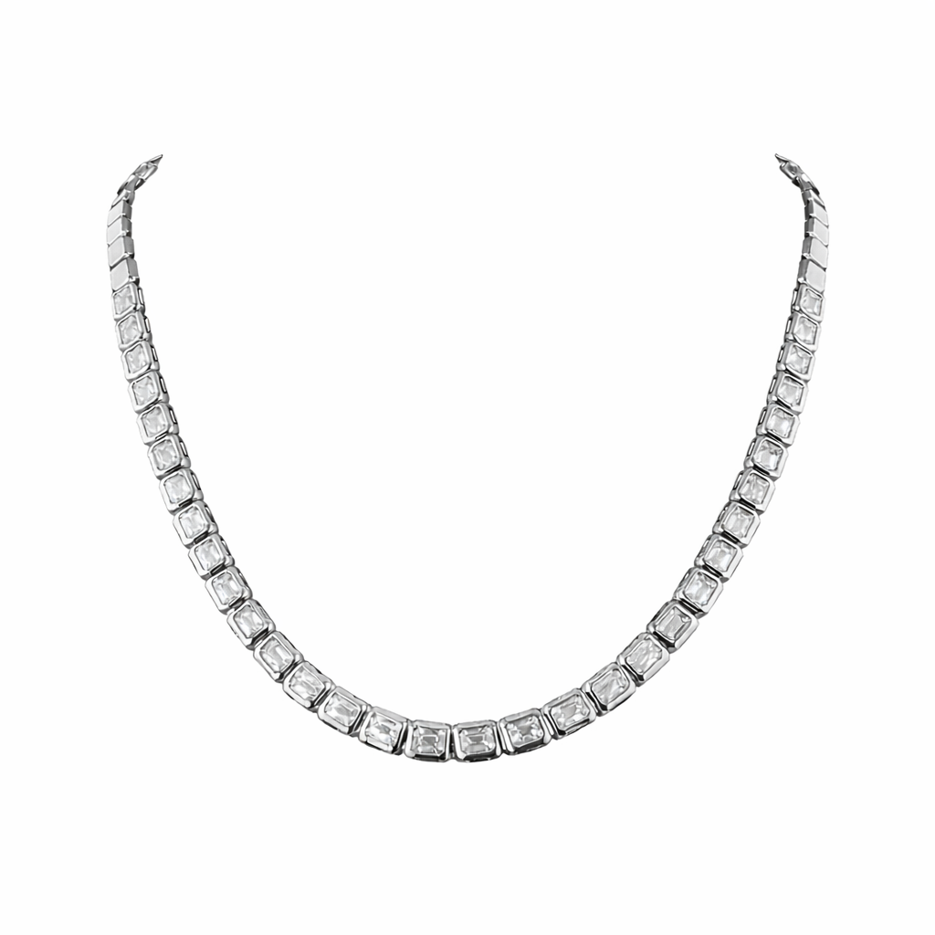WINDSOR  | 9.85 Ct Emerald Diamond Tennis Necklace in 14K White Gold