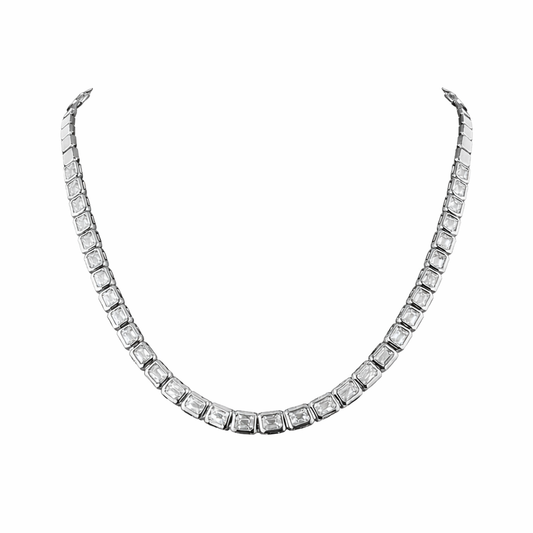 WINDSOR  | 9.85 Ct Emerald Diamond Tennis Necklace in 14K White Gold