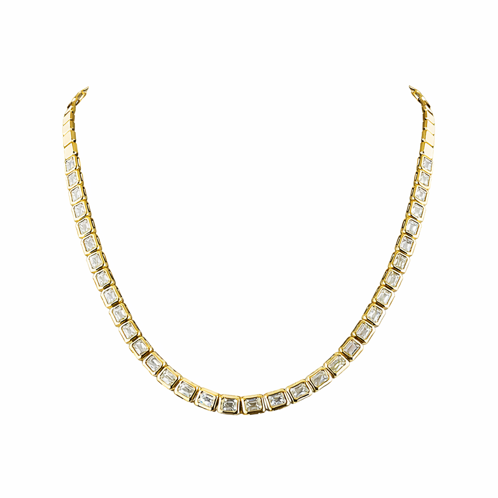 WINDSOR  | 9.85 Ct Emerald Diamond Tennis Necklace in 14K Yellow Gold