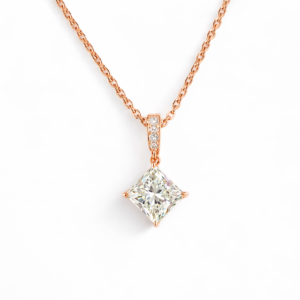 zaria | 2.83 ct princes cut diamond pendant in 14k rose gold