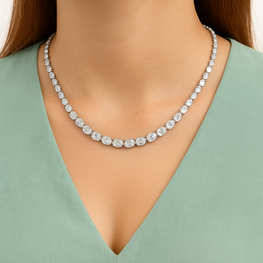 ZEN | 7.18 Ct Oval Diamond Tennis Necklace in 14K White - Lab Grown Diamond