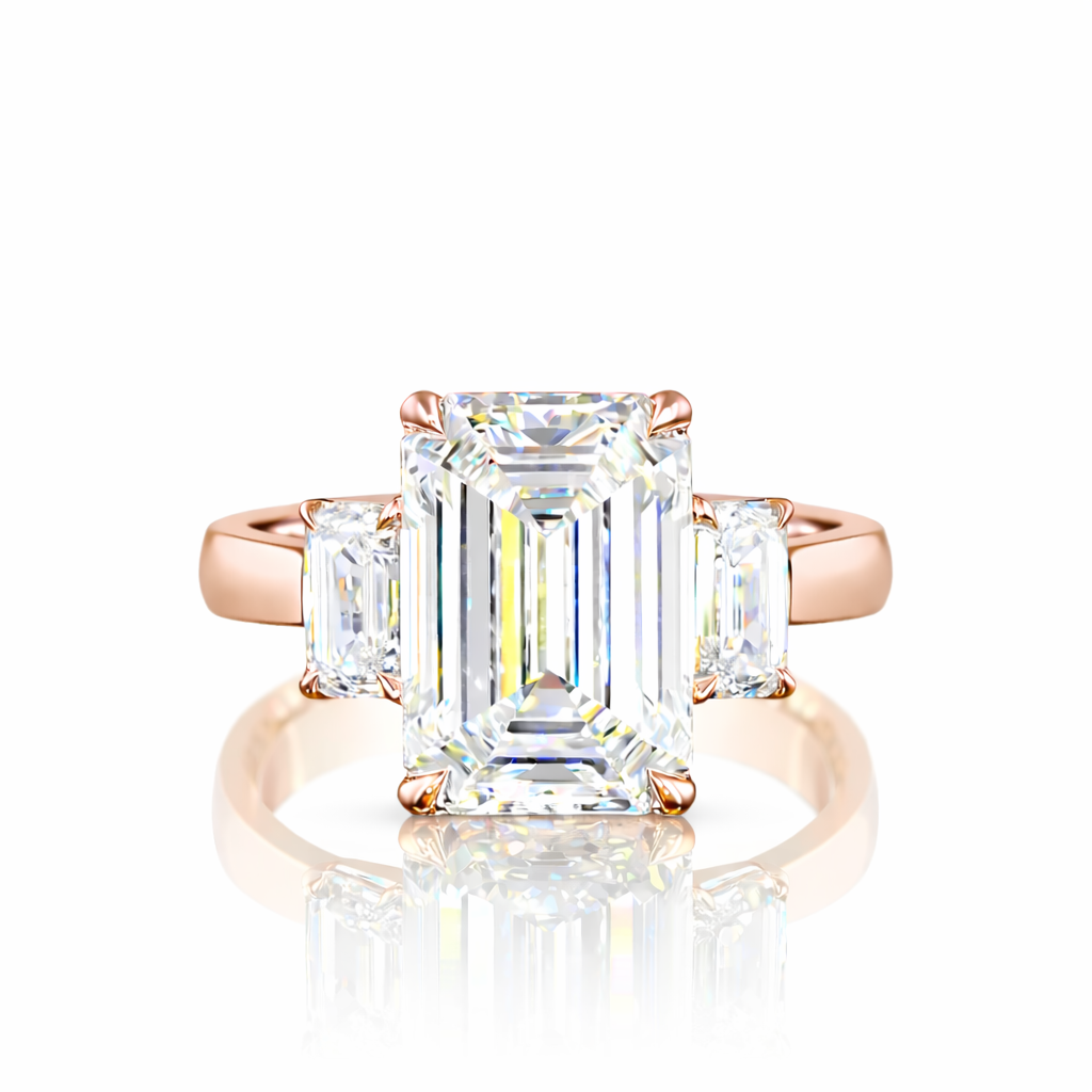 alexandra | 3.85 ct emerald diamond 3-stone ring in platinum - lab grown diamond