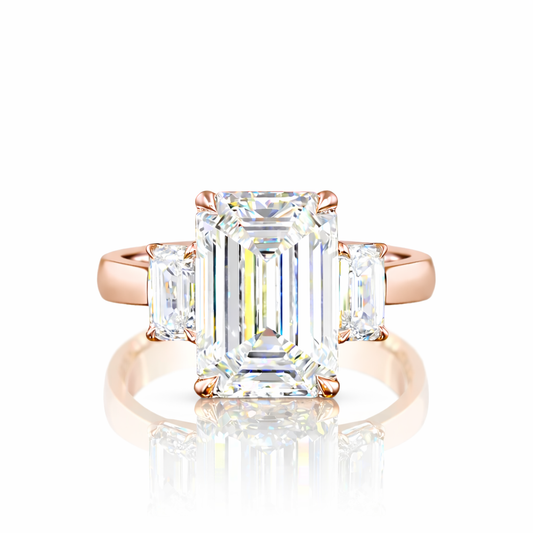 ALEXANDRA | 3.85 ct Emerald Diamond 3-Stone Ring in Platinum - Lab Grown Diamond