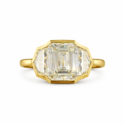 DIAMANTE STREAM | 12.37 CT Emerald Diamond 3-Stone Ring  in 14K Yellow Gold - Lab Grown Diamond