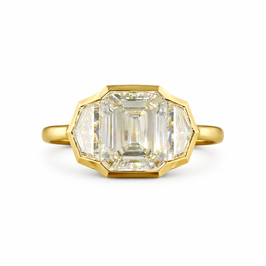 DIAMANTE STREAM | 12.37 CT Emerald Diamond 3-Stone Ring  in 14K Yellow Gold - Lab Grown Diamond