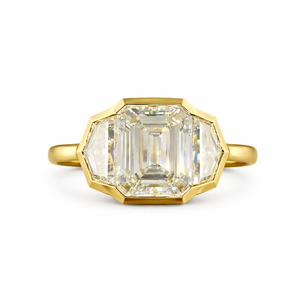 DIAMANTE STREAM | 12.37 CT Emerald Diamond 3-Stone Ring  in 14K Yellow Gold - Lab Grown Diamond