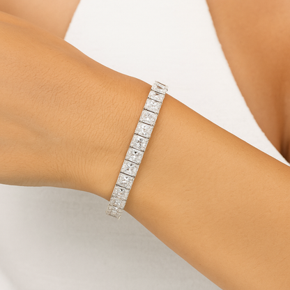 Crystal Embrace Radiant Bracelet | Total  32.49CT Natural | 14K White Gold