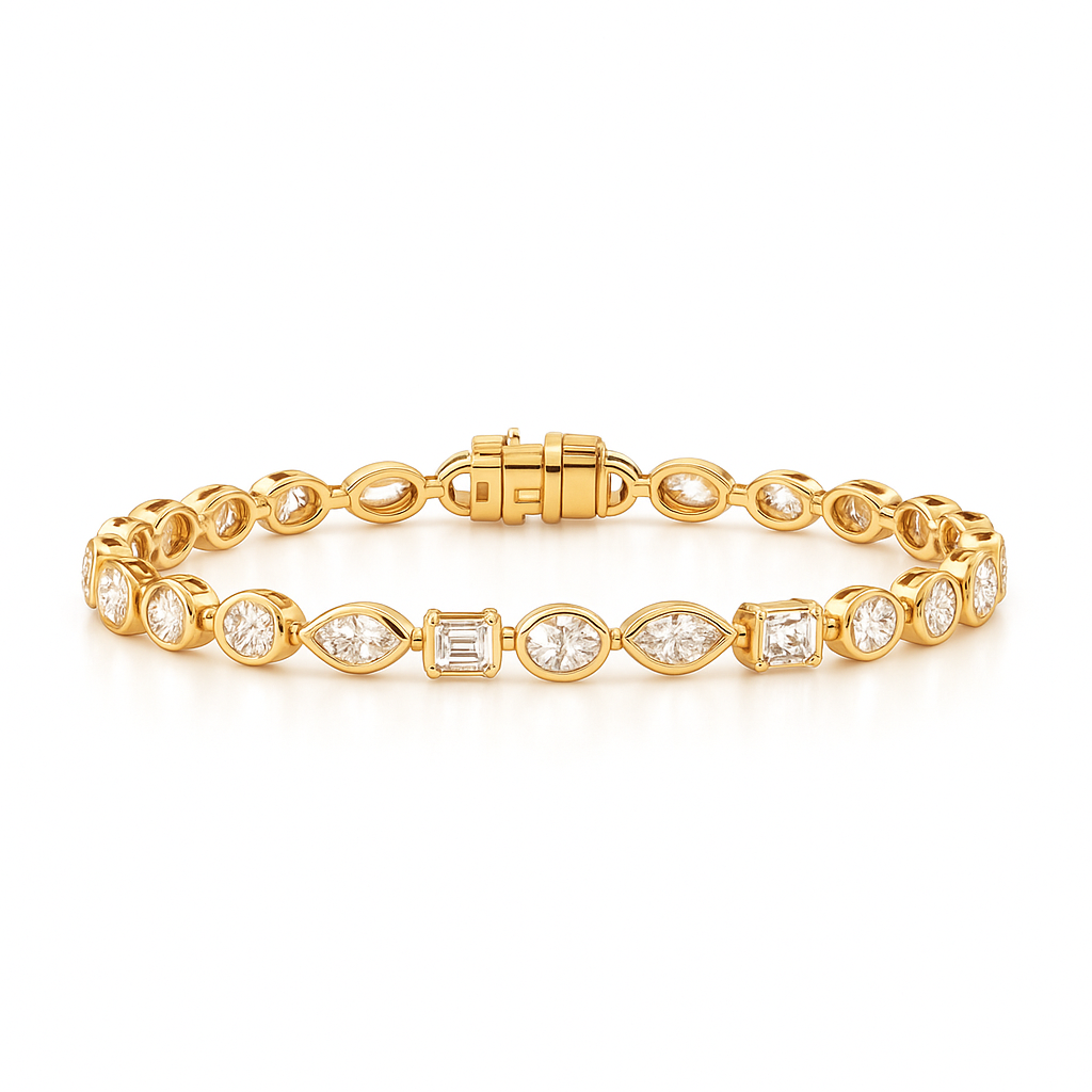 eternal gleam mixed shape bracelet | total 7.11ct natural | 14k yellow gold
