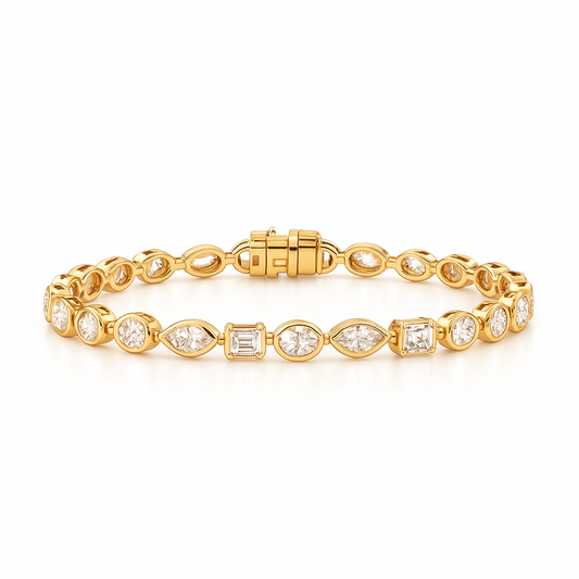 Eternal Gleam Mixed Shape Bracelet | Total 7.11CT Natural | 14K Yellow Gold