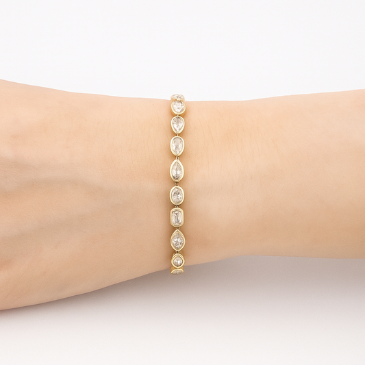 Eternal Gleam Mixed Shape Bracelet | Total 7.11CT Natural | 14K Yellow Gold
