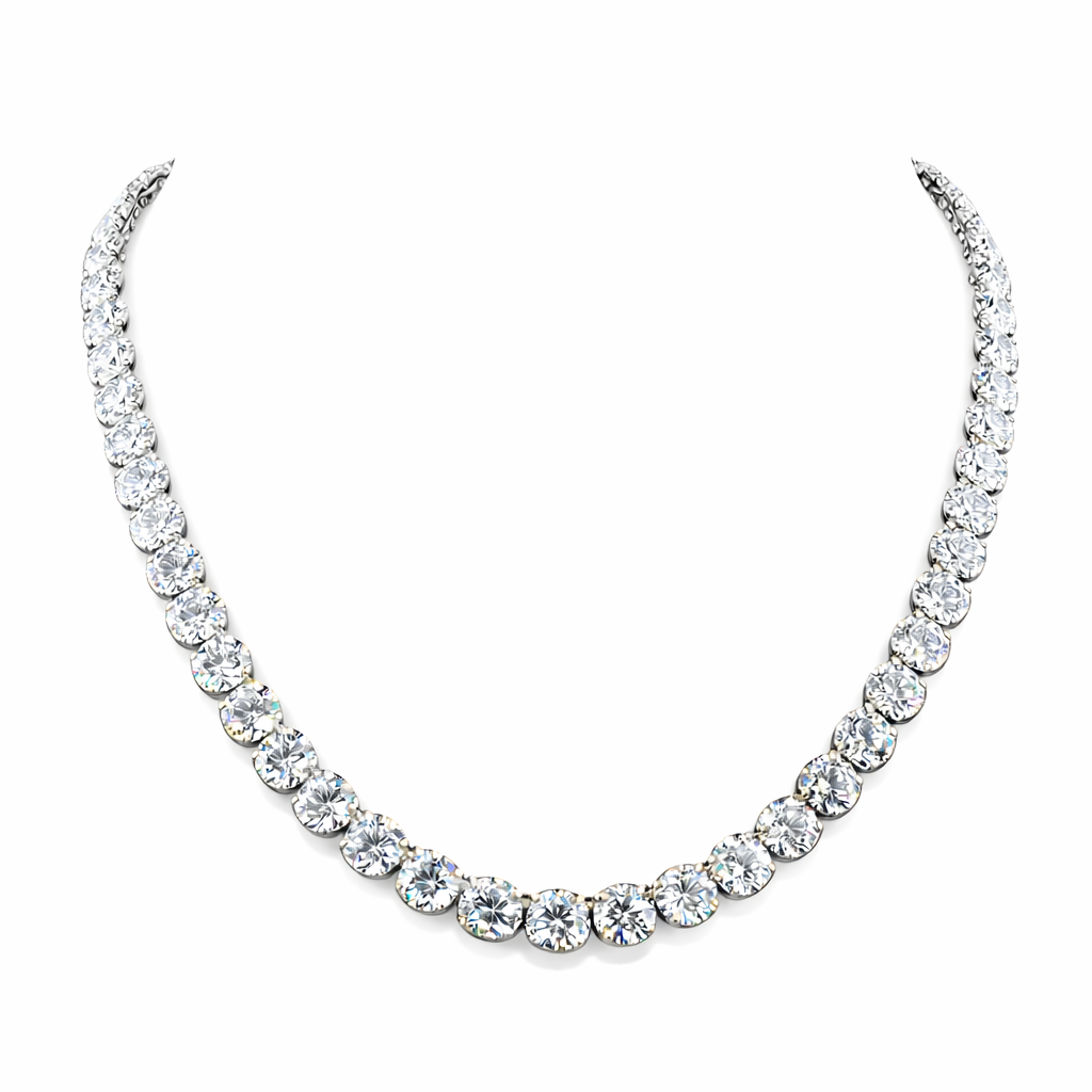 absolute  | 71.99  ct round diamond tennis necklace in 14k white - lab grown diamonds