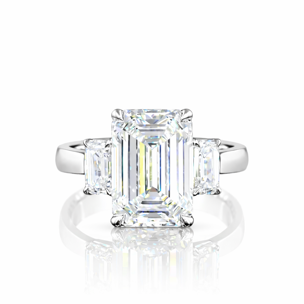 alexandra | 3.85 ct emerald diamond 3-stone ring in platinum - lab grown diamond