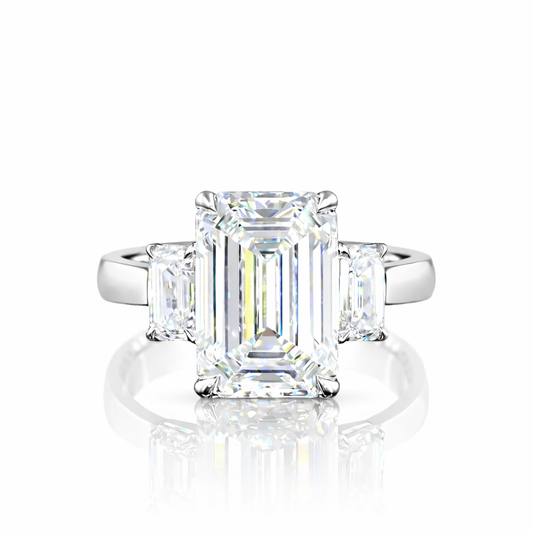ALEXANDRA | 3.85 ct Emerald Diamond 3-Stone Ring in Platinum - Lab Grown Diamond