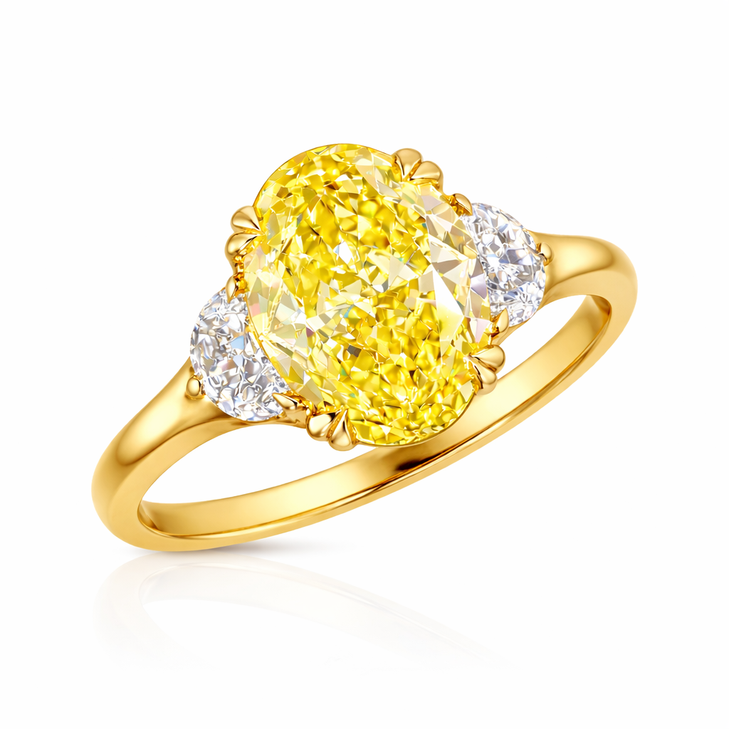 caroline | 3.32 ct oval diamond 3-stone ring in 14k yellow gold - lab grown diamond