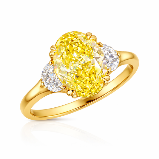 CAROLINE | 3.32 ct Oval Diamond 3-Stone Ring in 14K Yellow Gold - Lab Grown Diamond