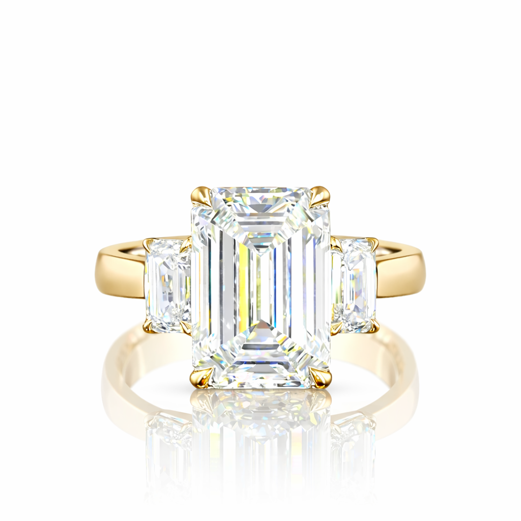 alexandra | 3.85 ct emerald diamond 3-stone ring in platinum - lab grown diamond