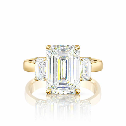 ALEXANDRA | 3.85 ct Emerald Diamond 3-Stone Ring in Platinum - Lab Grown Diamond