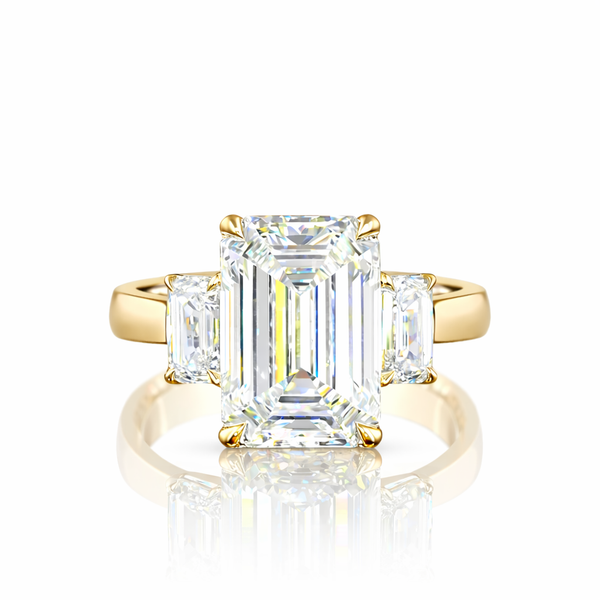 ALEXANDRA | 3.85 ct Emerald Diamond 3-Stone Ring in Platinum - Lab Grown Diamond