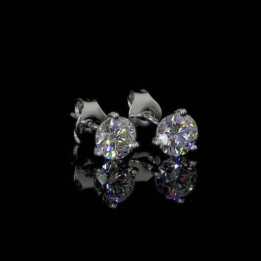 MARTINAE | 3 Ct Round Martini Diamond Stud Earrings 18K White Gold - Lab Grown Diamond