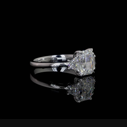 STERLING | 3.86 cts Radiant Diamond Three-Stone Ring | 3.86 in Platinum