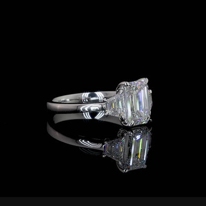 CATHERINE | 4.99ct Emerald Diamond 3-Stone Engagement Ring in| 18K White Gold - Lab Grown Diamond