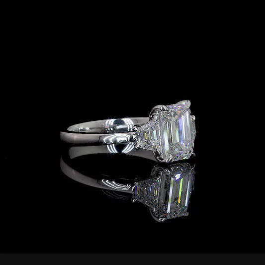 CATHERINE | 4.99ct Emerald Diamond 3-Stone Engagement Ring in| 18K White Gold - Lab Grown Diamond