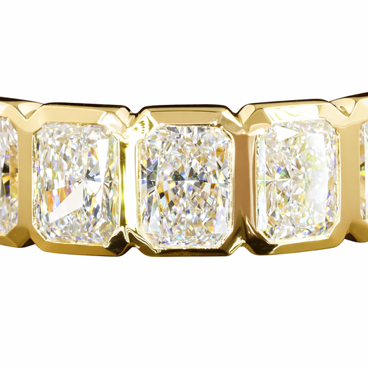 5.3 cts radiant shape diamond eternity band crafted in 14K yellow gold by Facets Gems
