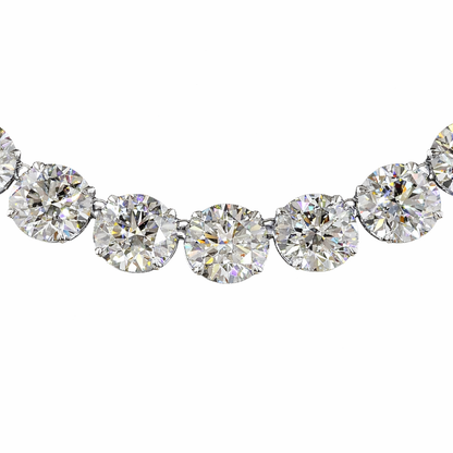 71.99 cts round shape diamond tennis necklace crafted in 14K white gold by Facets Gems