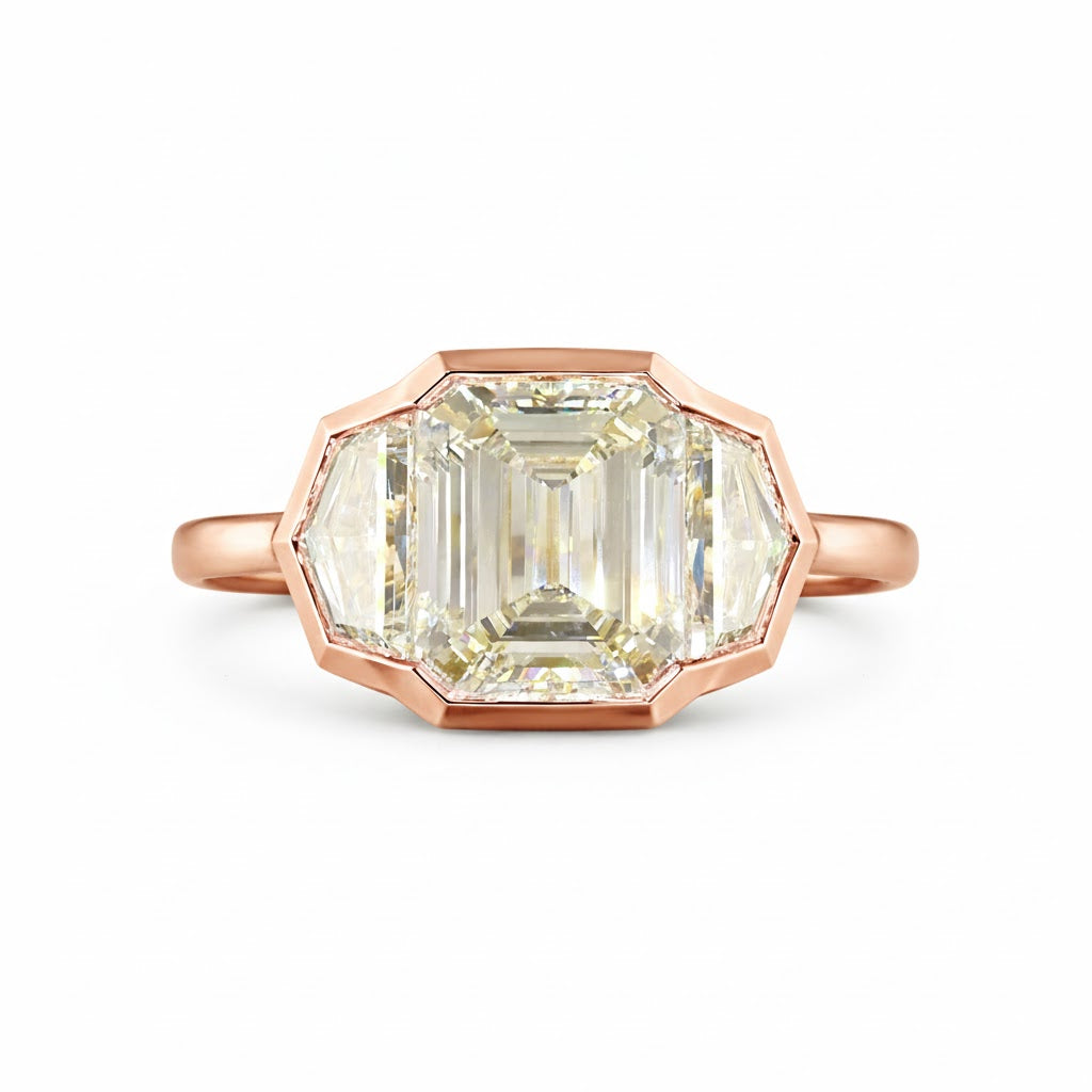 diamante stream | 12.37 ct emerald diamond 3-stone ring  in 14k yellow gold - lab grown diamond