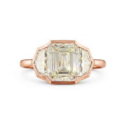 DIAMANTE STREAM | 12.37 CT Emerald Diamond 3-Stone Ring  in 14K Yellow Gold - Lab Grown Diamond