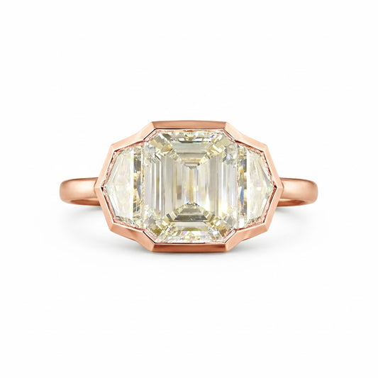 DIAMANTE STREAM | 12.37 CT Emerald Diamond 3-Stone Ring  in 14K Yellow Gold - Lab Grown Diamond
